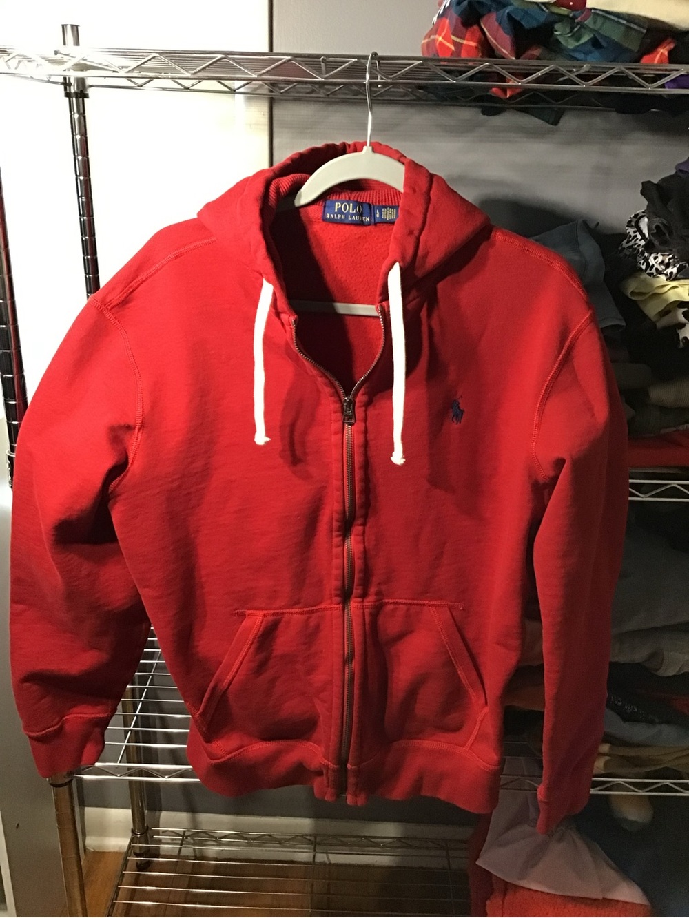 Polo by Ralph Lauren Red Full-Zip Hooded Jacket with White Drawstrings